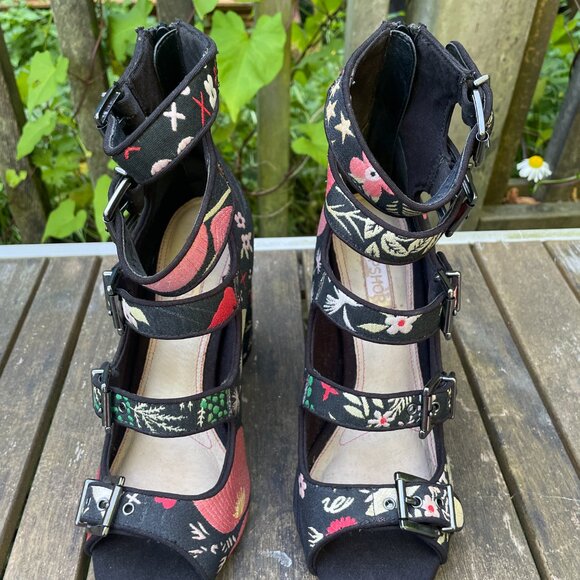 Topshop Robin Floral Embroidered Multi Strap Open Toe Cylinder Heel Shoe Sz. 7.5 - Picture 2 of 6
